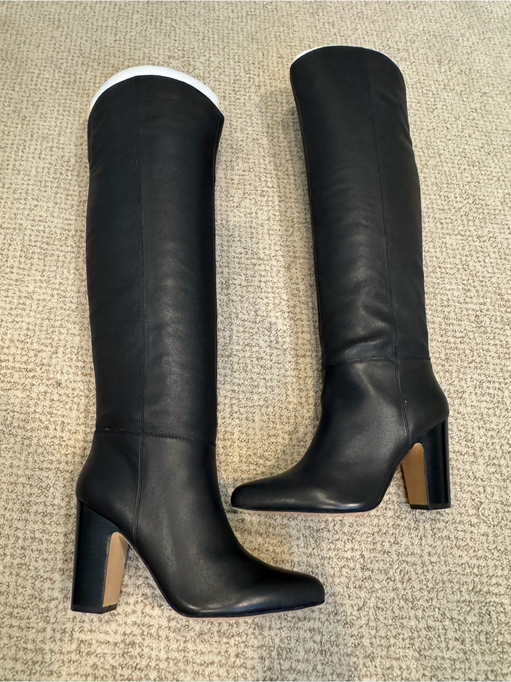 NEW Vince Camuto Black Corrine Soft Grain Leather OTK Block Heel Boots Size 9.5